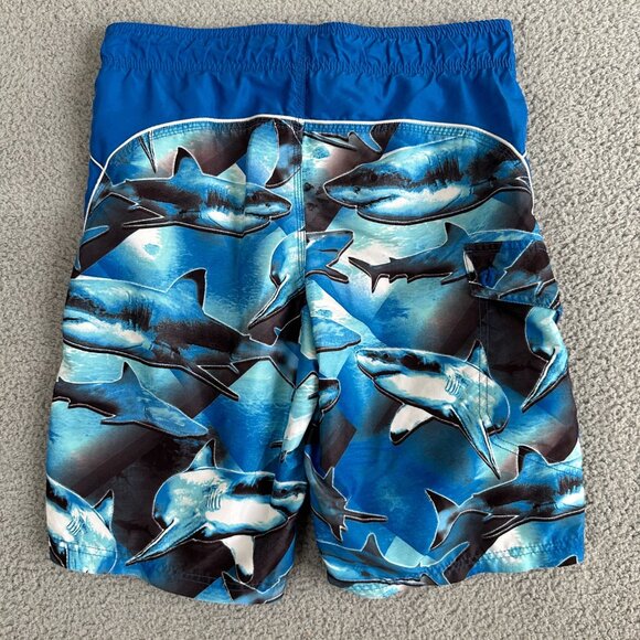 Hang Ten Swim Trunks Shorts Mens Size Large Blue Gray Shark Print Athleisure - Picture 3 of 12